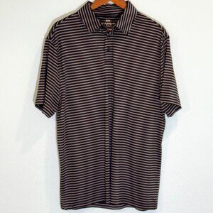 RW Rorie Whelan Golf Black‎ Gray Striped Short Sleeve Polo Shirt Size Large